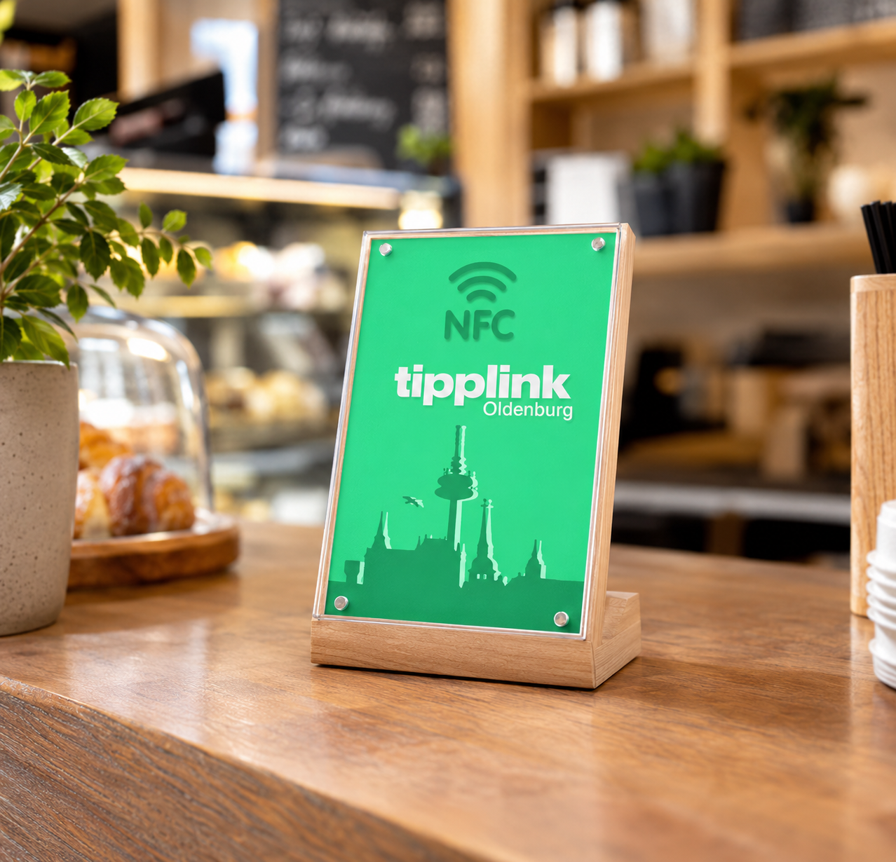 Tipplink NFC-Ständer an einer Theke